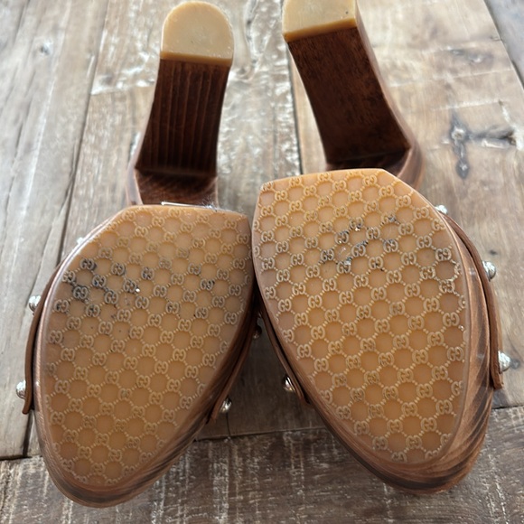 Gucci VINTAGE Brown Leather Marina Horsrbit Platform Mules - Picture 10 of 12